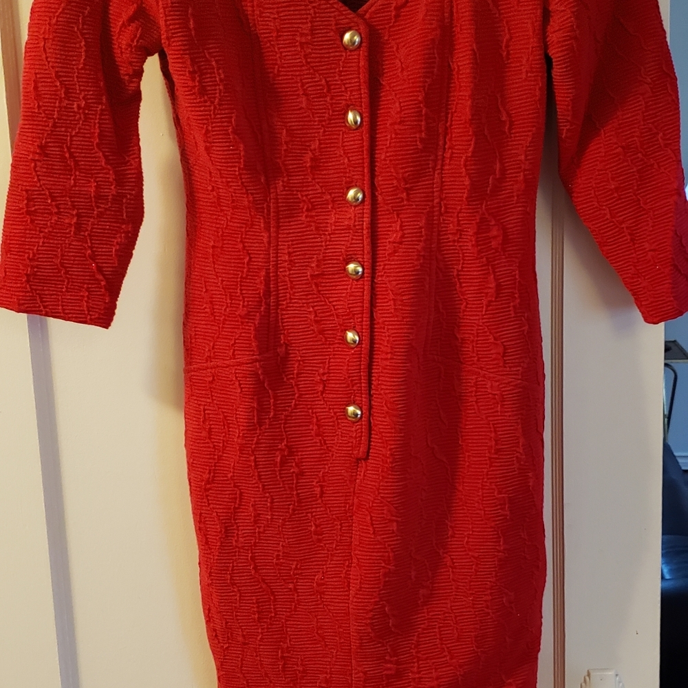 Christmas knit dress with gold buttons, Timely Trends